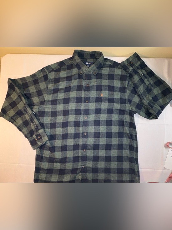 Izod Other - Izod Lightweight Flannel Green & Blue Plaid Button-Down Casual Shirt, Size Large